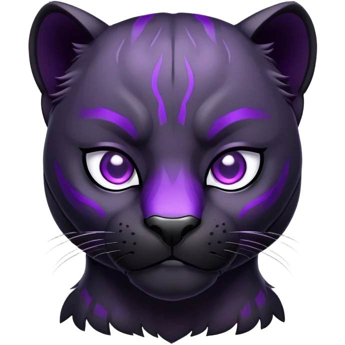 sleek black panther with bright purple eyes, sad face emoji