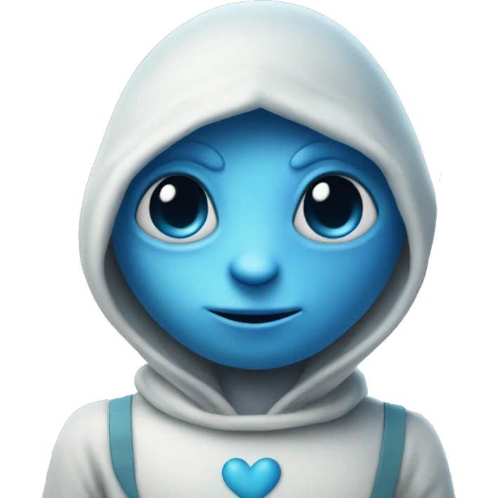 a blue alien with a blue heart emoji