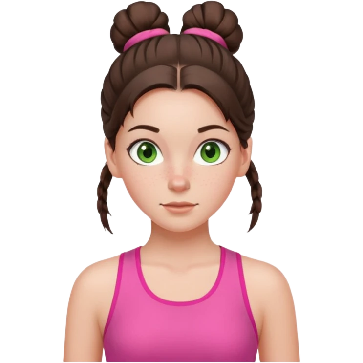 a white brunette girl with green eyes and freckles going for a run in a pink outfit with hair up in bun emoji