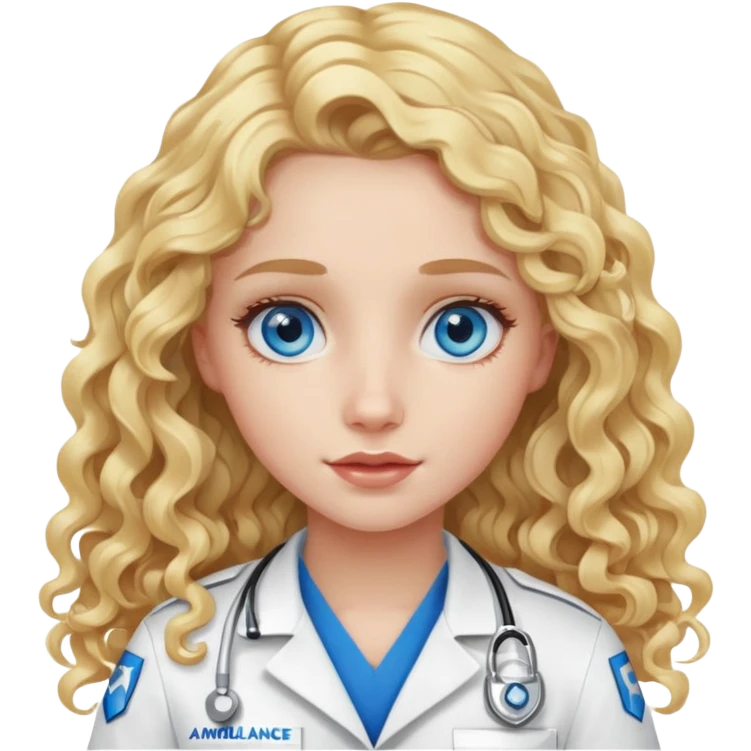 Ambulance girl with long curly blonde hair and blue eyes  emoji