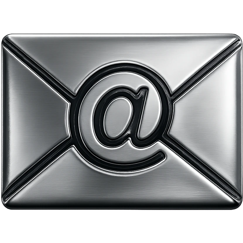 postal envelope with an e-mail sign in the middle, made entirely of chrome, shiny metallic, highly reflective emoji
