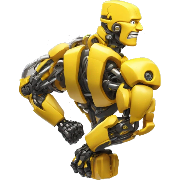 Flexing yellow mechanical cyborg bicep with shocks attached to arm emoji