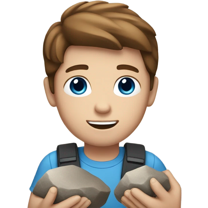 white boy with brown hair and blue eyes holding rocks emoji