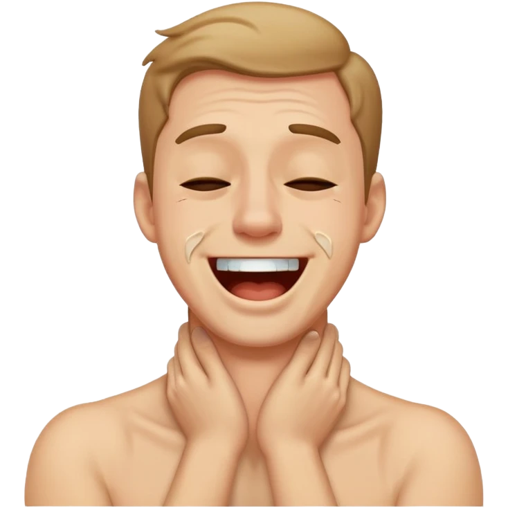 Man holding his neck while laughing and crying  emoji