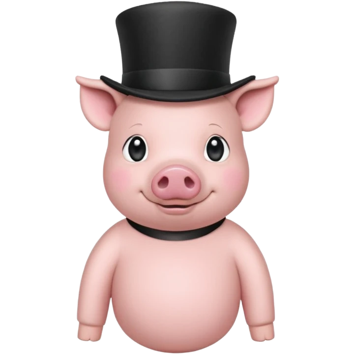Pig wearing a long sleeve tshirt, baby pink, with the print ’suiade’ and a top hat emoji