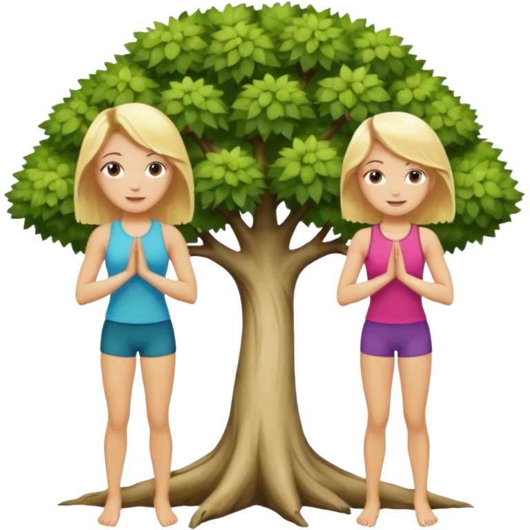 Two women doing yoga in tree pose  both blonde  emoji