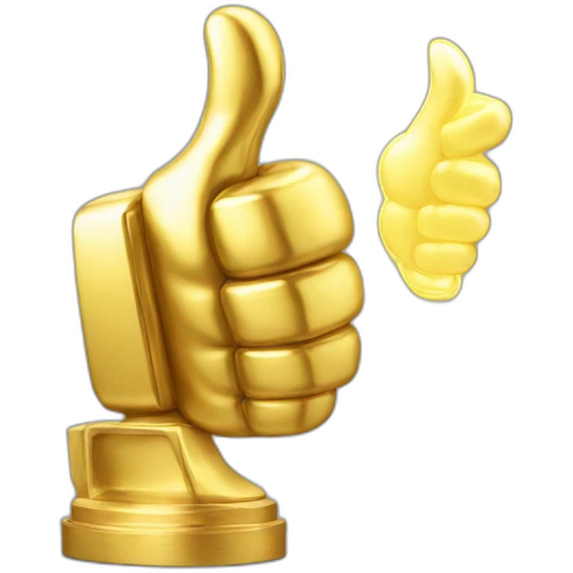 Glowing Golden Thumbs up award statue emoji