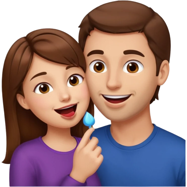 There is a girl with brown hair standing next to her, a tall man with brown hair, and the girl passionately licks his cheek emoji
