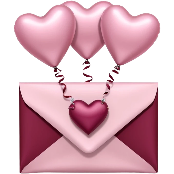 Pale pink love letter in burgundy and perl metallic heart-shaped balloons emoji