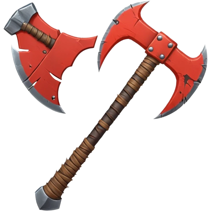 savage barbarian axe object icon, spiked double blade, battle-worn metal, scratches, heavy fantasy weapon, 3D cartoon, mobile game icon style, centered, clean background, no text, no watermark emoji