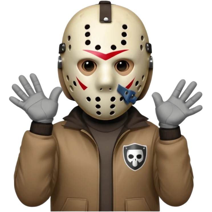 a cartoon image of Jason Voorhees, looking cute, with his hands clasped in front of him, at a sideways angle emoji