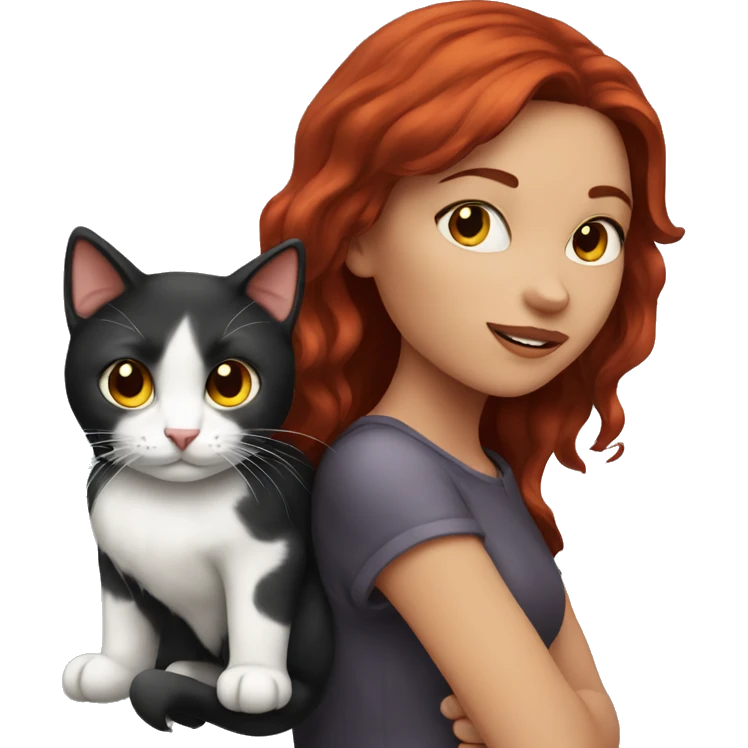 Dark redhair Girl with a Cat  emoji