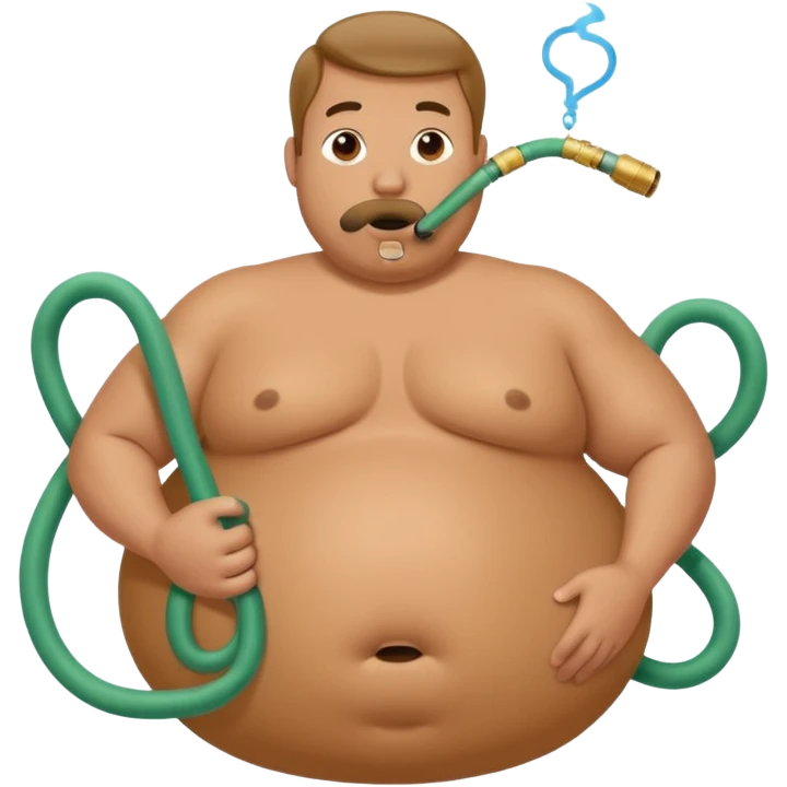 A man with a comically exaggeratedly absurdly huge round inflated belly and an air hose in his mouth emoji