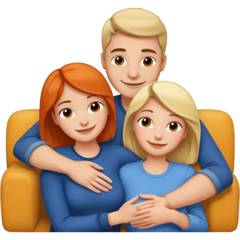 Women cuddling man on couch emoji