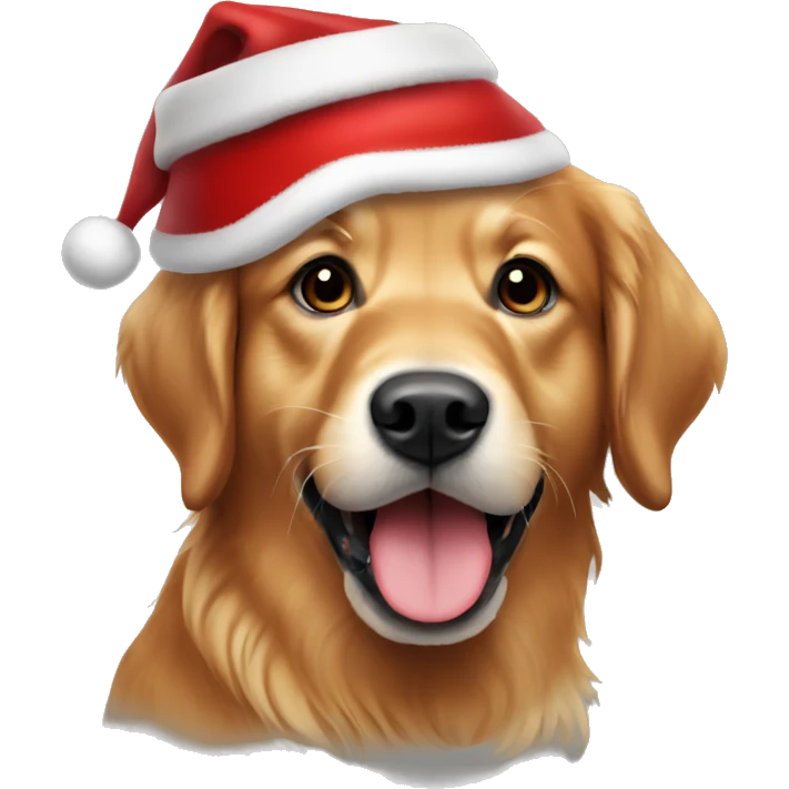 Dark red golden retriever with Santa hat emoji