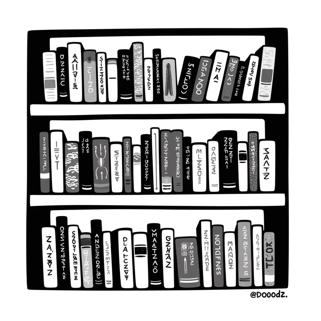 hand-drawn bookshelf with row of books of different sizes and colors emoji