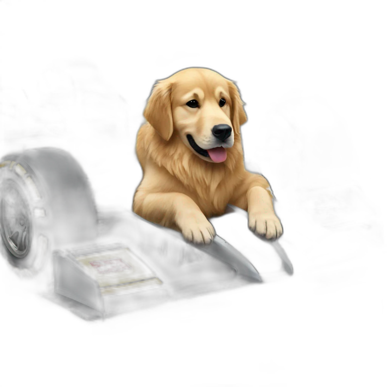 Golden retriever inside a F1 car emoji