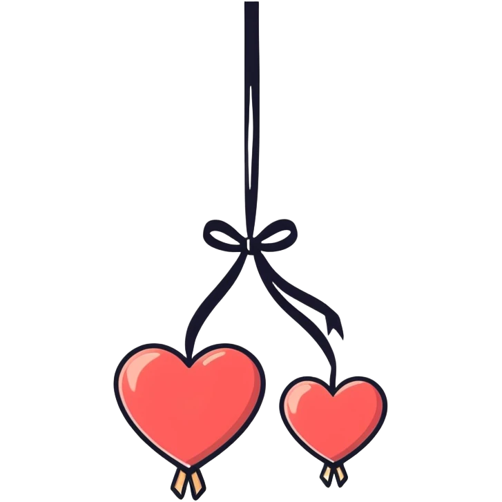 Lots of Dangling hearts from a ribbon emoji