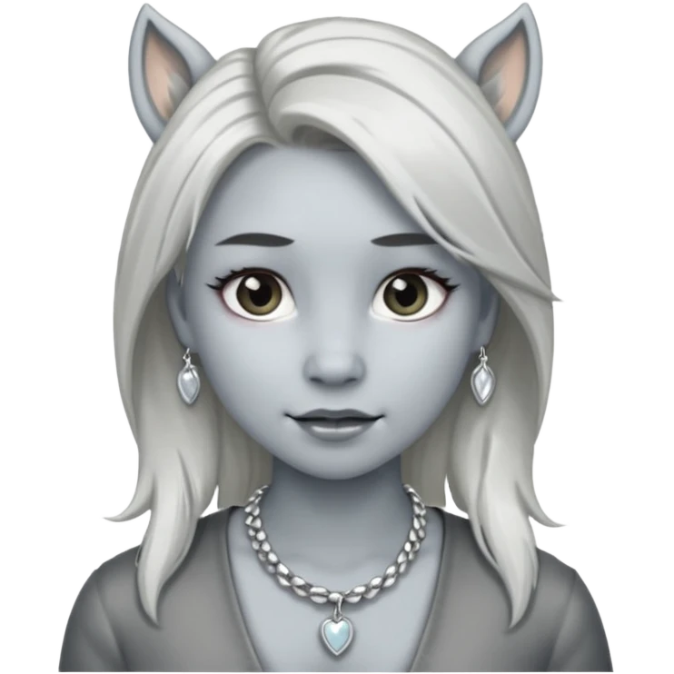 Female with Silver Necklace, grey skin,pony hair, more bright silver,highlight necklace, different expressions. emoji