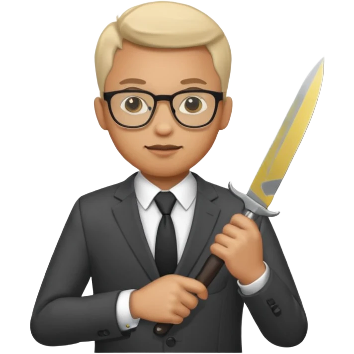man with glasses wearing a suit and holding a knife emoji