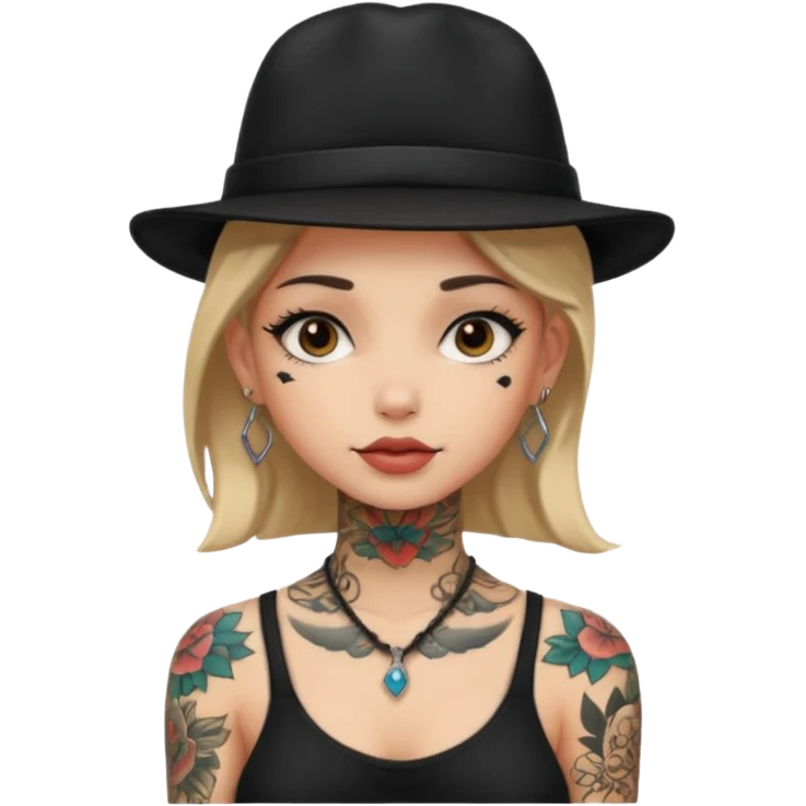 tattoo girl on her neck and body with black hat emoji