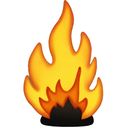 A fire with a face on it with black feet and black arms emoji