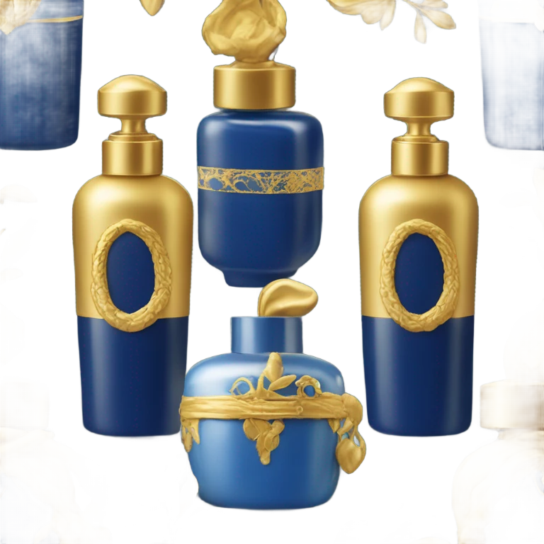 Perfume en forma de cilindro largo color azul marino con dorado emoji