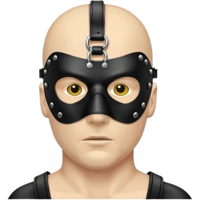 bdsm slave black leather fullhead mask, no metallic details on a white man, no gold, no metal, no yellow emoji