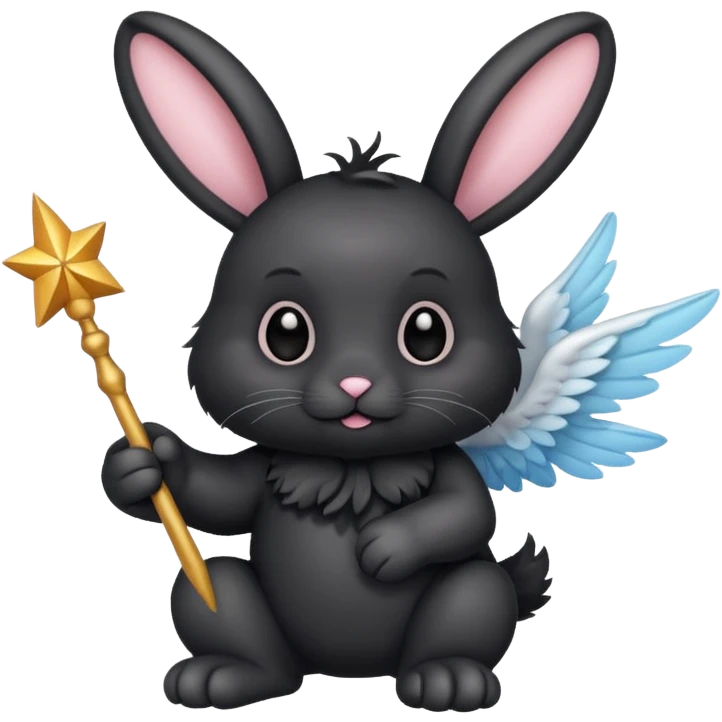 Black bunny with wings and with wand  emoji