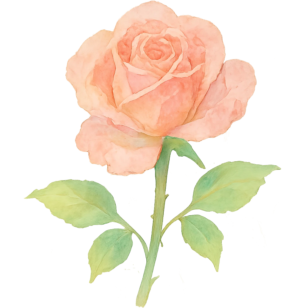 watercolor illustration of a rose, light brush strokes, pastel shades emoji