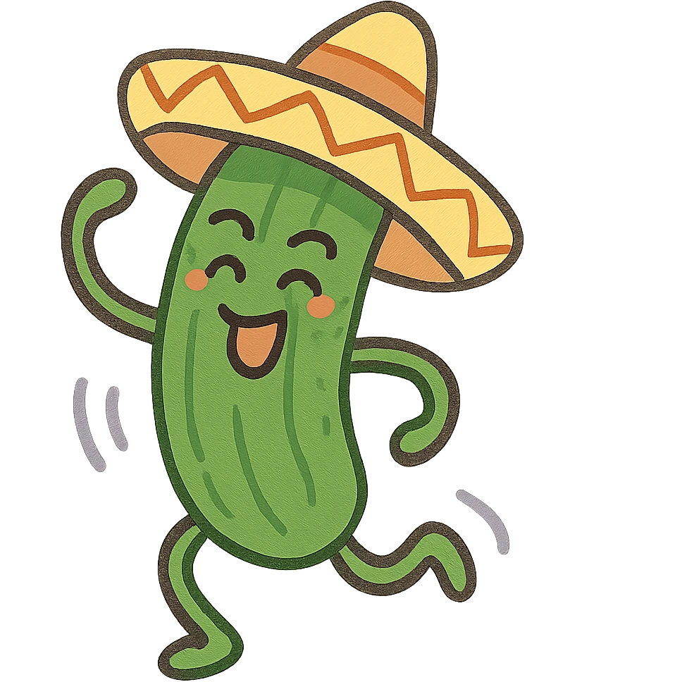 A dancing cucumber with a sambraro emoji