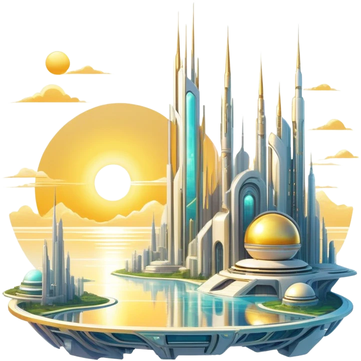 Epic complex detailed iridescent gradients white golden bright light solarpunk sunny futuristic aesthetic-scenery emoji