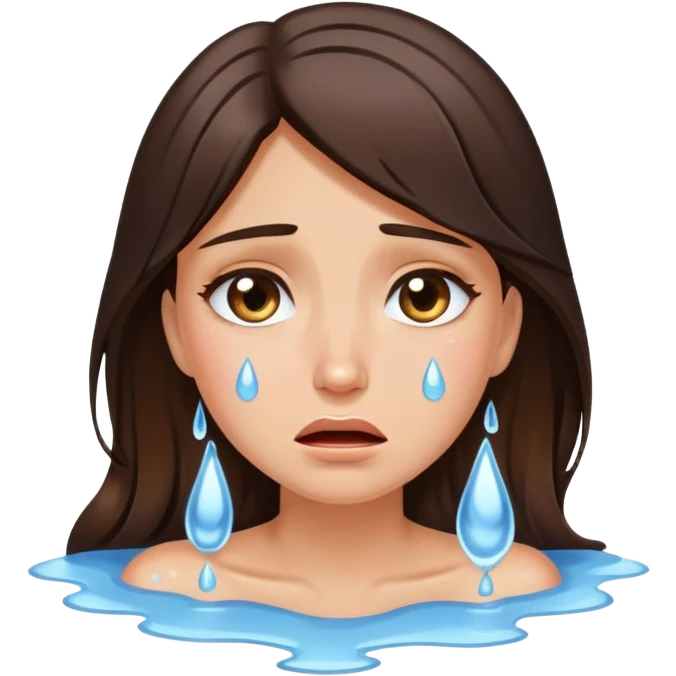 Beautiful brunette crying a puddle of tears emoji