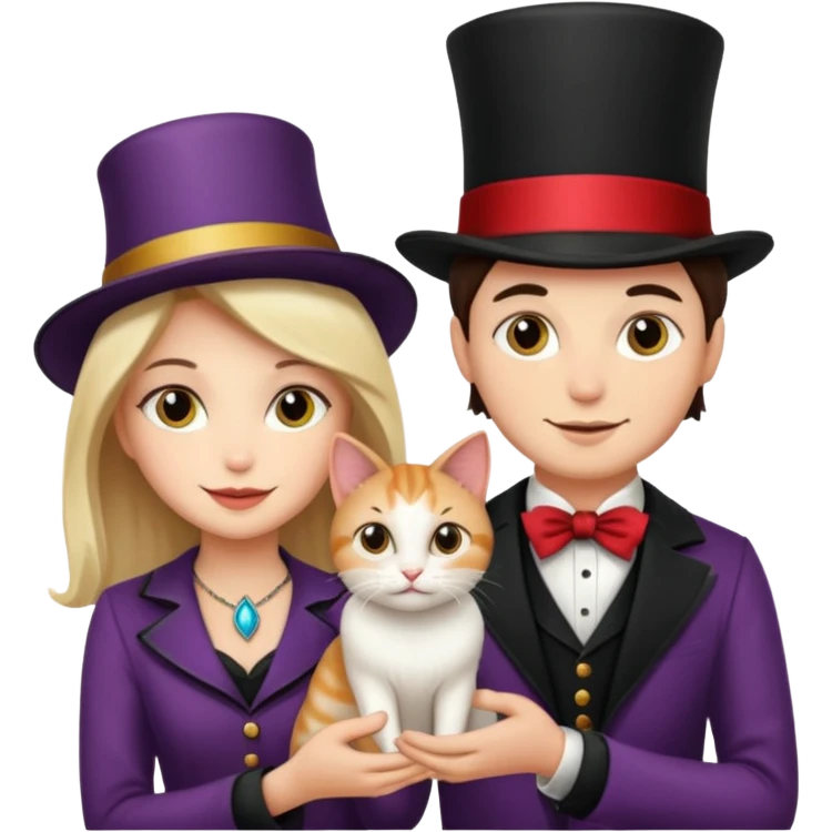 magician couple and their pet cat emoji