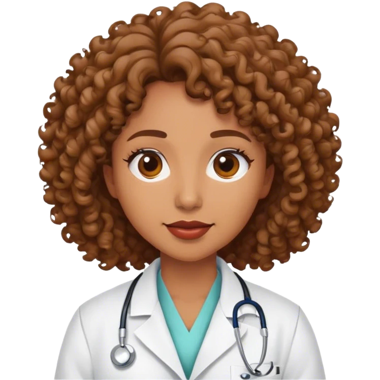odontologa con bata, la mujer es crespa con el cabello a los hombros  emoji
