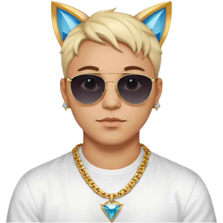 Man with cat ears and Versace shades and big chain with a big diamond K as a necklaces  emoji