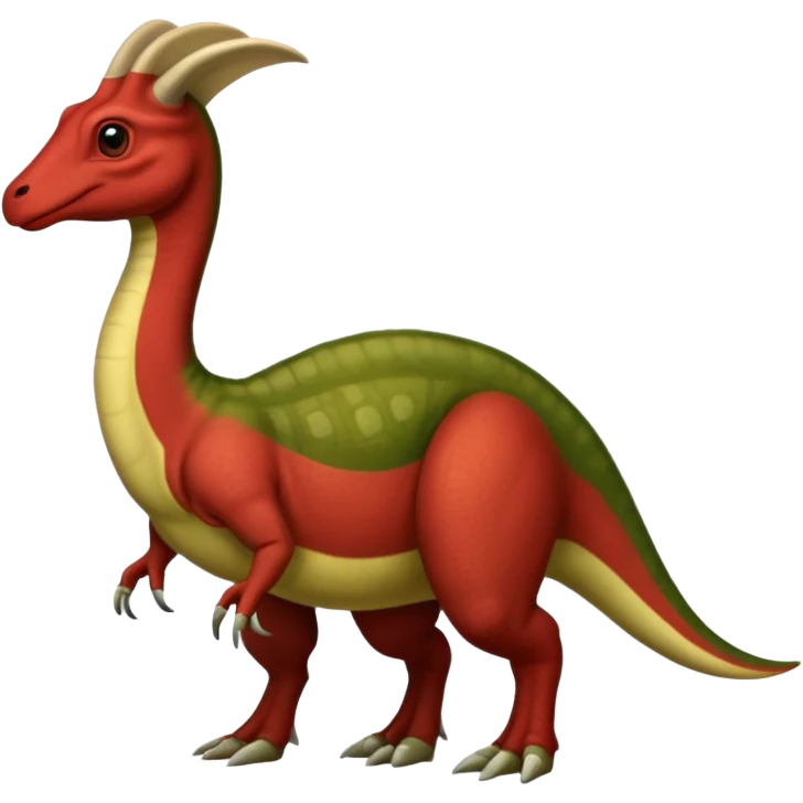 A green parasaurolophus with a dark red crest and a light brown underbelly emoji