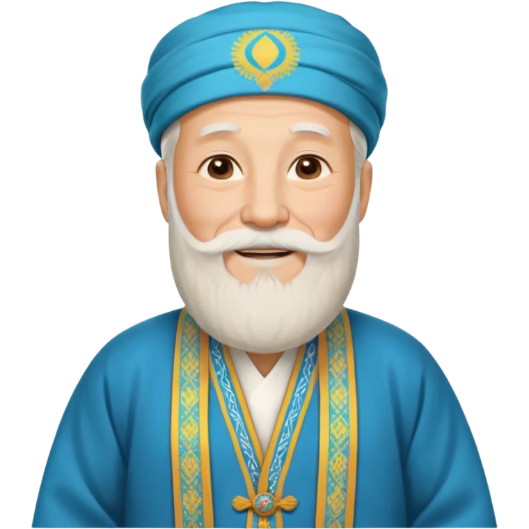 создай эмодзи дедушки который улыбается с белой бородой в традиционном казахском чапане. эмодзи должна показать дедушку повернутого в право от него на 45 градусов и иллюстрировать дедушку по пояс, без ног. emoji
