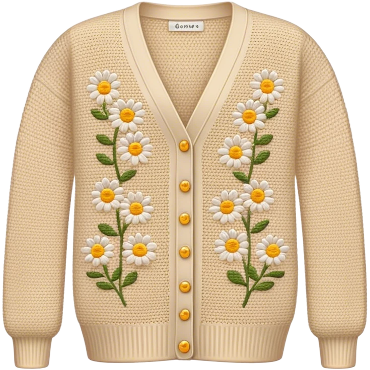 beige crocheted cardigan embroidered with small daisies emoji