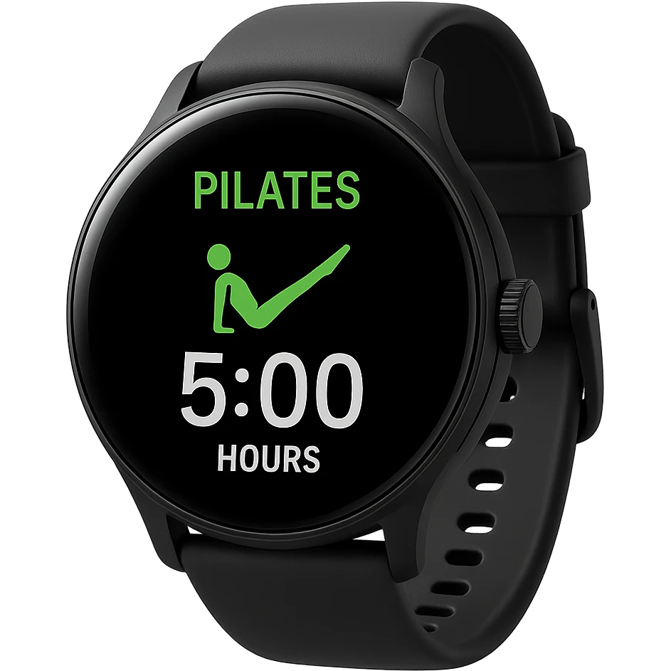 smartwatch con modalità attiva di pilates che segna 5 ore di pilates, REALISTICA 4K emoji