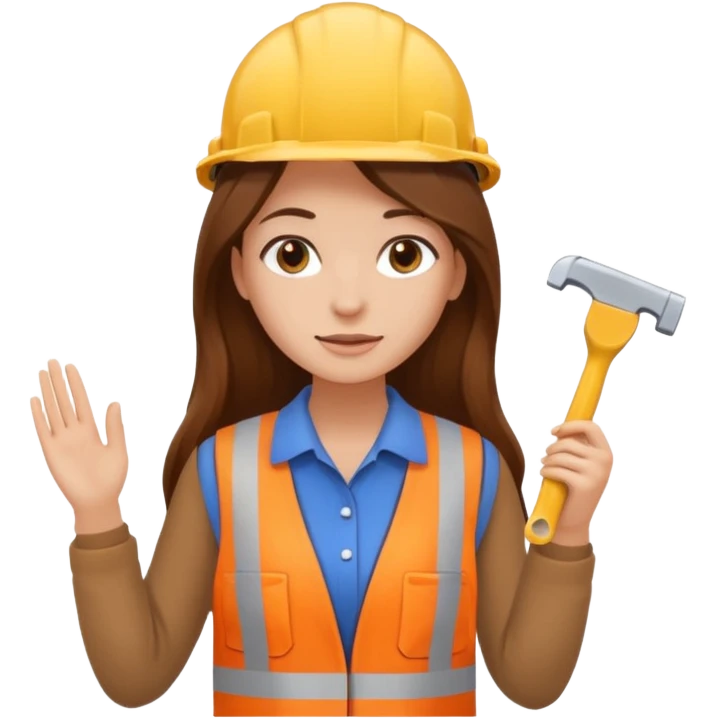 beautiful girl with long brown hair constructing new bathroom emoji