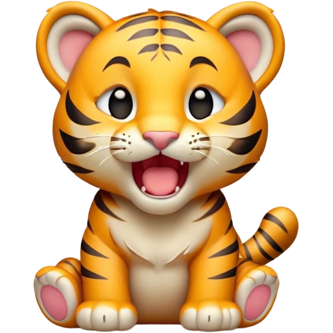 Cinematic Cute Yawning Tiger Cub Portrait Emoji, Head tilted slightly with a dramatic, wide-open yawn, showcasing a small, plush body with drowsy, half-closed eyes and an open, relaxed expression, Simplified yet irresistibly adorable features, highly detailed, glowing with a soft, cozy wild glow, high shine, relaxed yet expressive, stylized with a dash of whimsical jungle charm, soft glowing outline, capturing the essence of a drowsy yet affectionate tiger cub that appears ready to stretch out for a nap! emoji