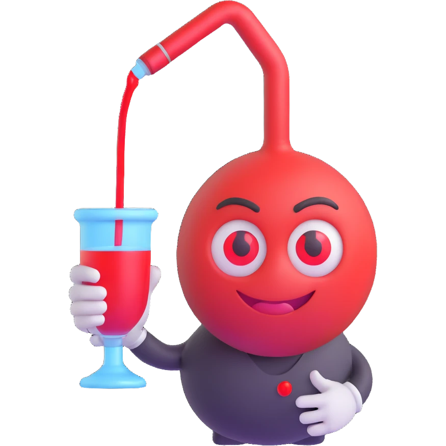 cartoon emoji character with bloodshot red eyes, holding a bong in one hand, relaxed and slightly dazed with a smirk emoji