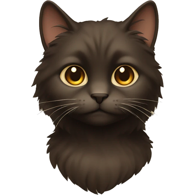 A fluffy dark brown cat with gold eyes and light beige chin emoji