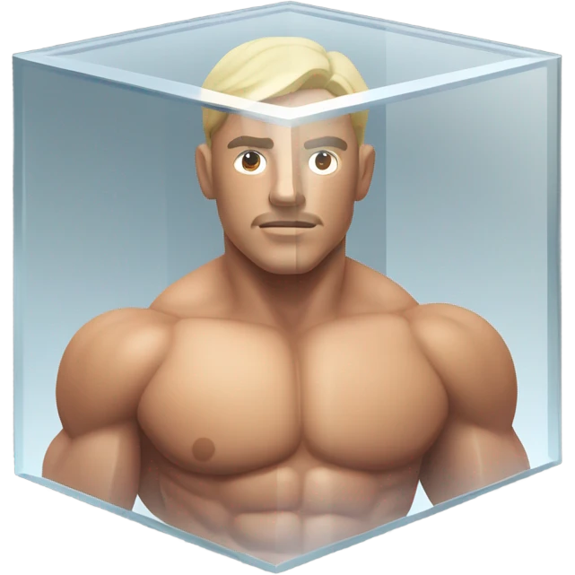 man abs inside a glass cube isometric view emoji
