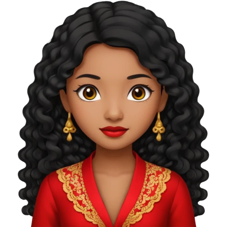 Indonesian girl, java girl with long curly hair, wear kebaya,  emoji