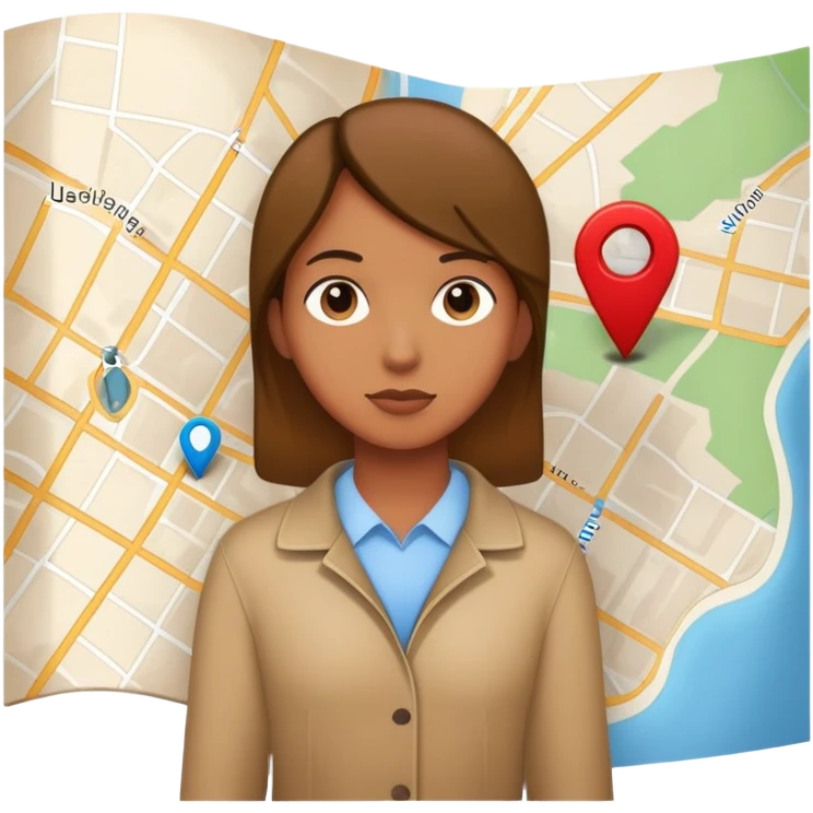 character standing next to location pin on a map emoji