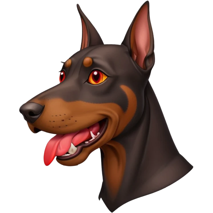 Generate a emoji of a big evil doberman dog with red eyes and a tongue sticking out,  emoji