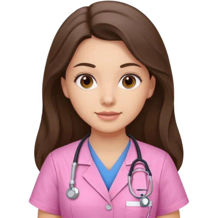 pretty brunette nurse with long hair in pink scrubs emoji