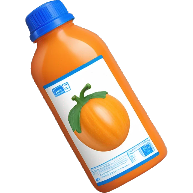 1 Orange plastic Squash Concentrate bottle with a blue lid and blue label emoji